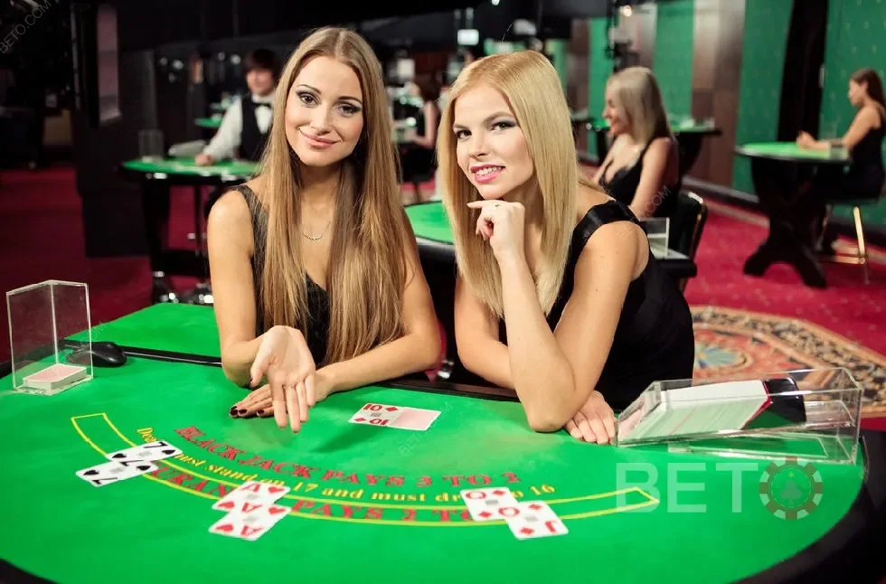 Meja dealer dalam suasana kasino live OLXSLOT